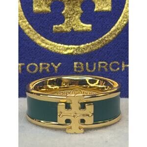 Tory Burch Green Enamel Kira Ring Size 7 Signed New w Dust Pouch